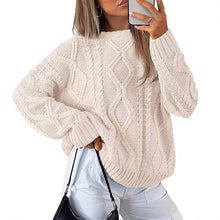 Load image into Gallery viewer, Women Cable Knit Sweater Loose Fit Chunky Fall Pullover: Apricot