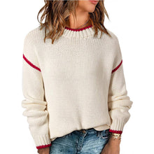Load image into Gallery viewer, Slouchy Color Block Contrast Lines Crew Sweater: Beige