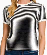 Load image into Gallery viewer, The Sicily Striped Tee-Black, Brown, Cabernet, Lt Olive, &amp; Ruby