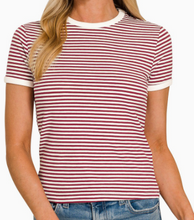 Load image into Gallery viewer, The Sicily Striped Tee-Black, Brown, Cabernet, Lt Olive, &amp; Ruby
