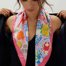 Load image into Gallery viewer, Seaside Crab Lobster Shrimp Feast Square Bandana Scarf: GN