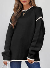Load image into Gallery viewer, Slouchy Color Block Contrast Lines Crew Sweater: Beige