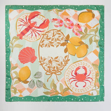 Load image into Gallery viewer, Seaside Crab Lobster Shrimp Feast Square Bandana Scarf: GN