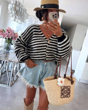 Load image into Gallery viewer, Slouchy Color Block V-Neck Striped Knit Cardigan: Red