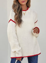 Load image into Gallery viewer, Slouchy Color Block Contrast Lines Crew Sweater: Beige