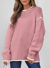 Load image into Gallery viewer, Slouchy Color Block Contrast Lines Crew Sweater: Beige