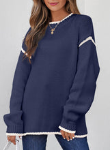 Load image into Gallery viewer, Slouchy Color Block Contrast Lines Crew Sweater: Beige