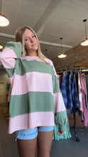 Load image into Gallery viewer, The Contrast Panel Pullover-Peony Green &amp; Sky Blue