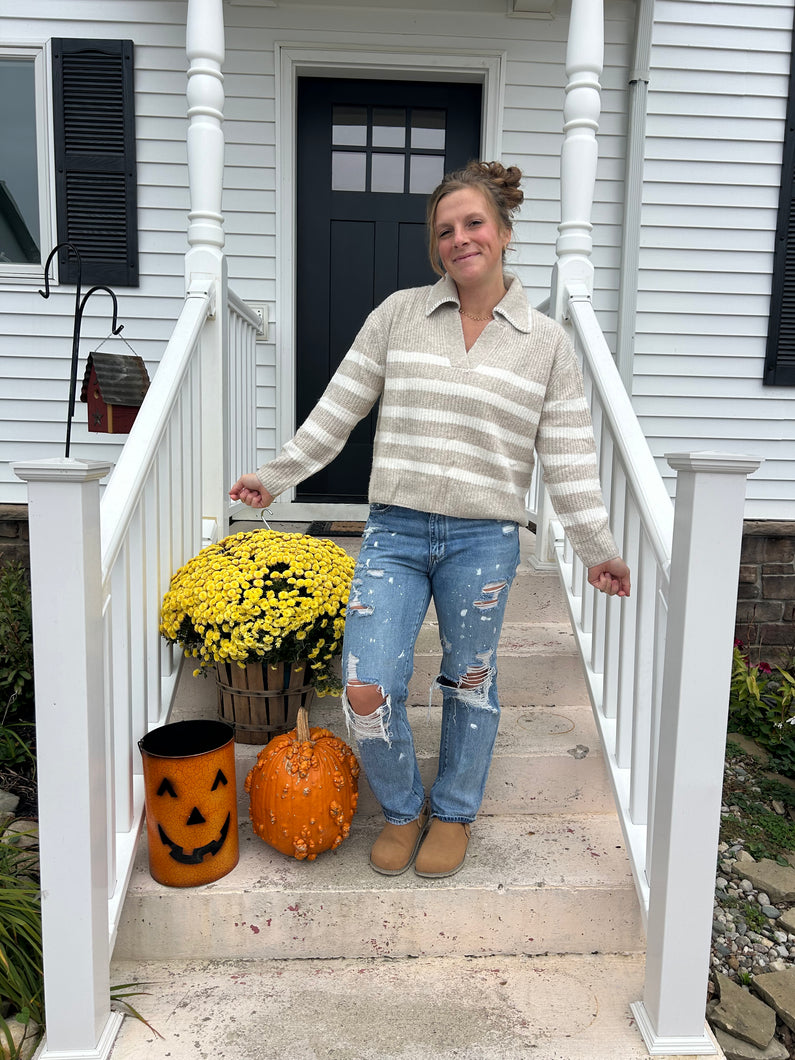 The Susie Striped Sweater-Light Brown