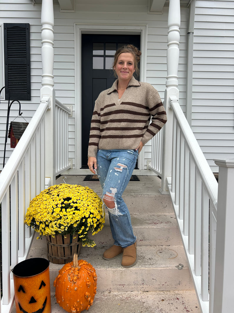 The Susie Striped Sweater-Tan
