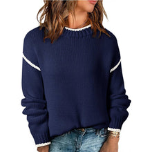 Load image into Gallery viewer, Slouchy Color Block Contrast Lines Crew Sweater: Beige
