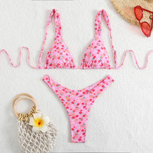 Load image into Gallery viewer, Sexy Double-Layered Printed Lace-Up Bikini Swimsuit