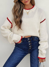 Load image into Gallery viewer, Slouchy Color Block Contrast Lines Crew Sweater: Beige