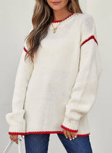 Load image into Gallery viewer, Slouchy Color Block Contrast Lines Crew Sweater: Beige