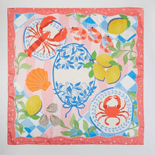 Load image into Gallery viewer, Seaside Crab Lobster Shrimp Feast Square Bandana Scarf: GN