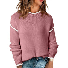 Load image into Gallery viewer, Slouchy Color Block Contrast Lines Crew Sweater: Beige