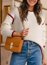 Load image into Gallery viewer, Slouchy Color Block Contrast Lines Crew Sweater: Beige